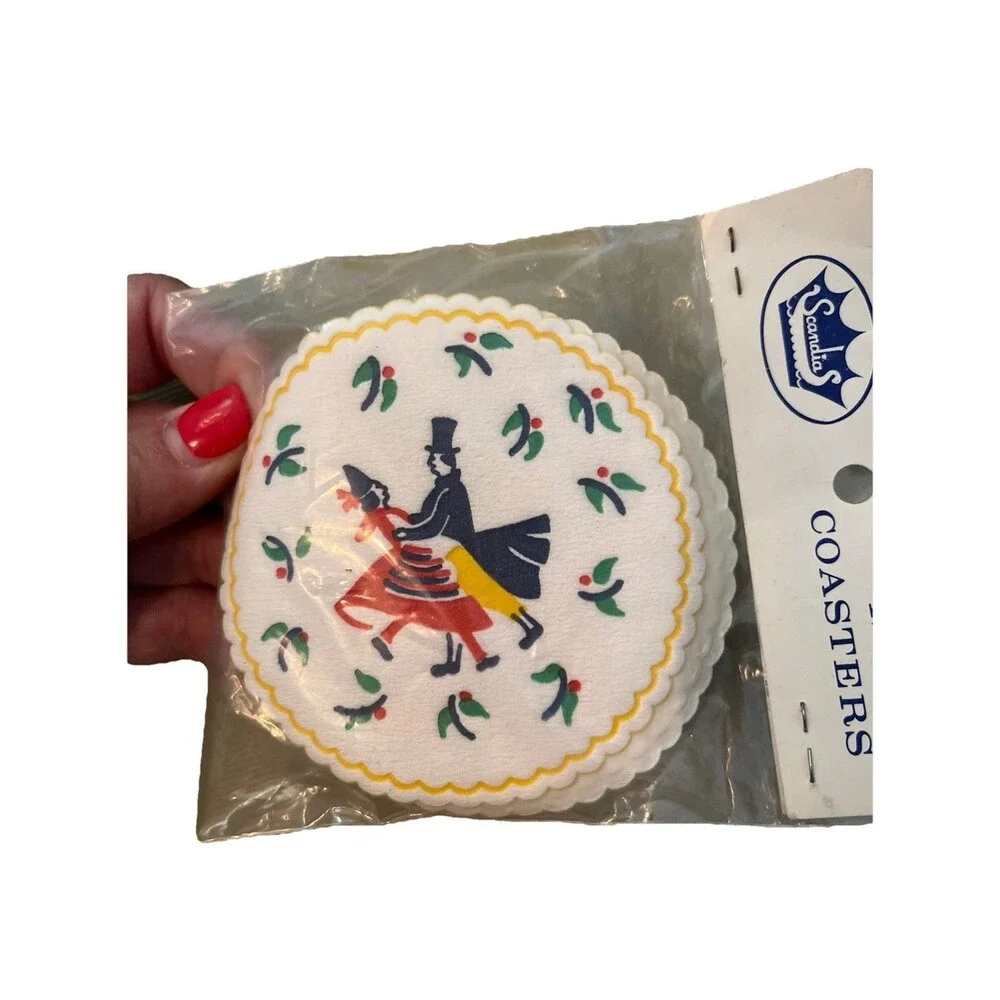Vtg. Scandia 12 Swedish Dancing Couple Paper Coasters Sealed Package NOS